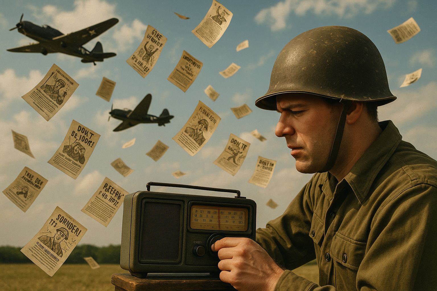 Planes dropping propoganda leaflets to soldiers