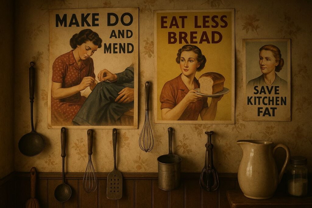 World War Two Facts About Rationing: World War two rationing posters in a British kitchen