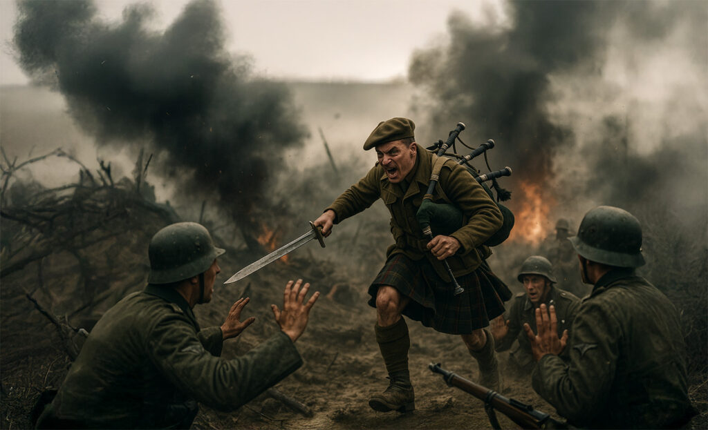 Mad Jack Capturing Germans With Bagpipes And Sword