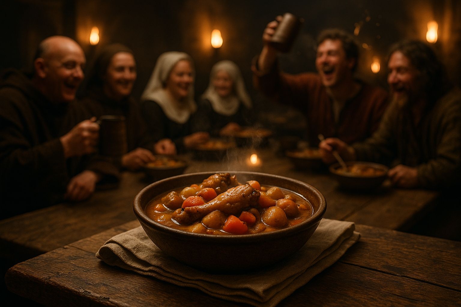 A Medieval Recipe: Peasants, Nobles, Nuns and Monks Gatheres to Share A Medieval Feast - A Delicious Chicken Stew